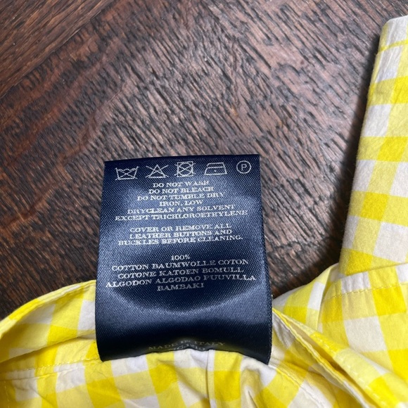 GUC Burberry- 100% cotton- Yellow & White Checked & Pleated Wrap Skirt. US 8 - Picture 5 of 5